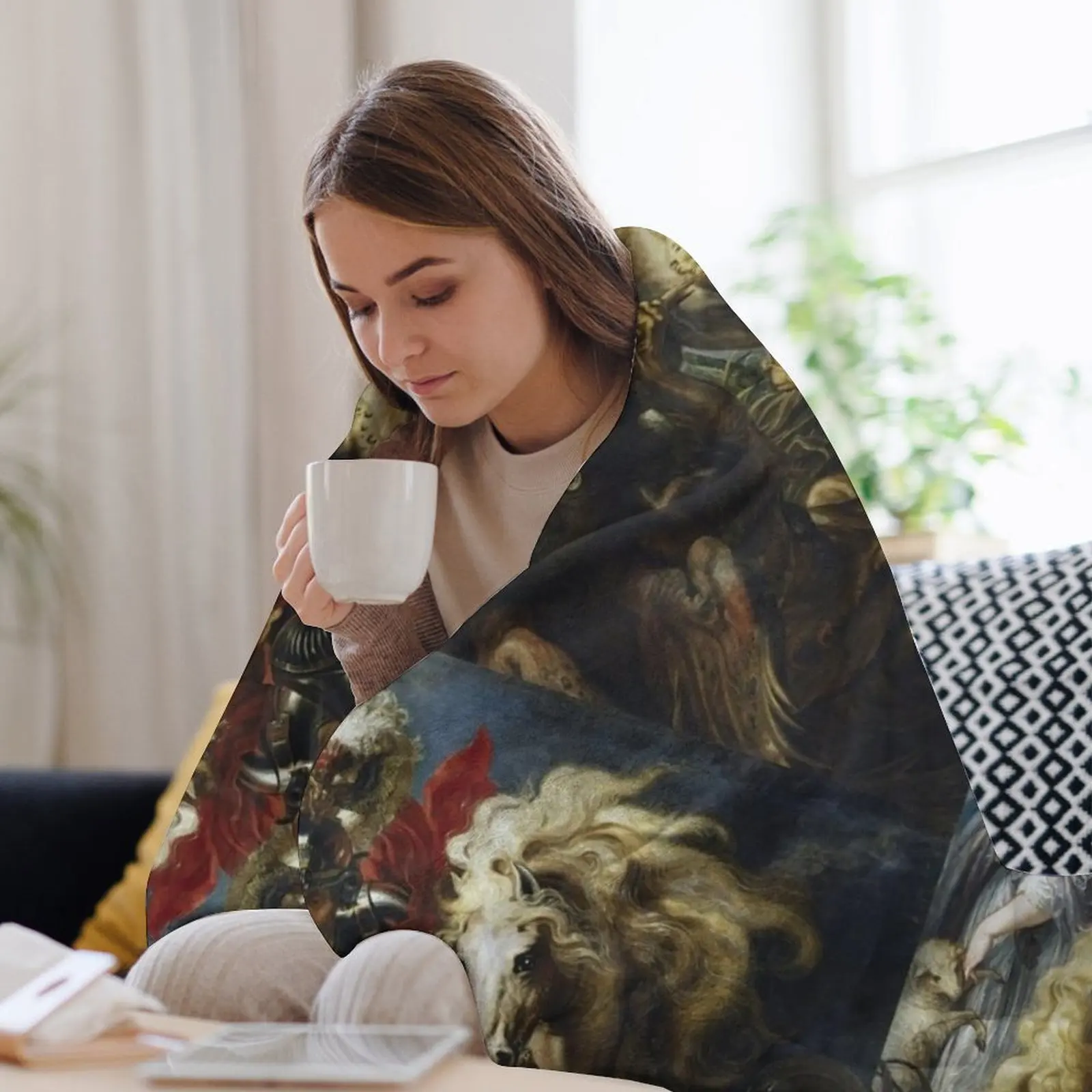 Декоративное одеяло в клетку Святого Джорджа и Дракона Питера Пола Рубенса