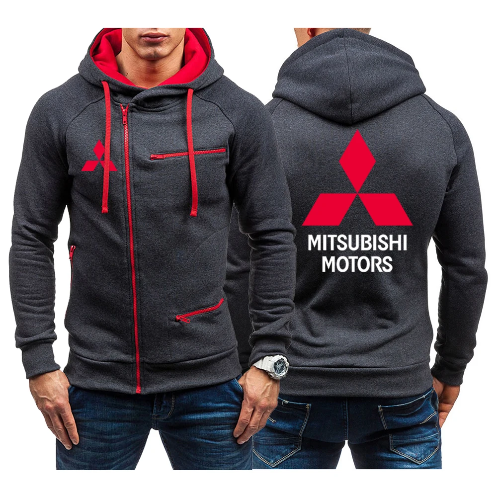 

2023 Spring Autumn Motorcycle For mitsubishi Logo Printed Oblique Zipper Design Hoodies Men's Popular Slim Fit Comfortable Coats