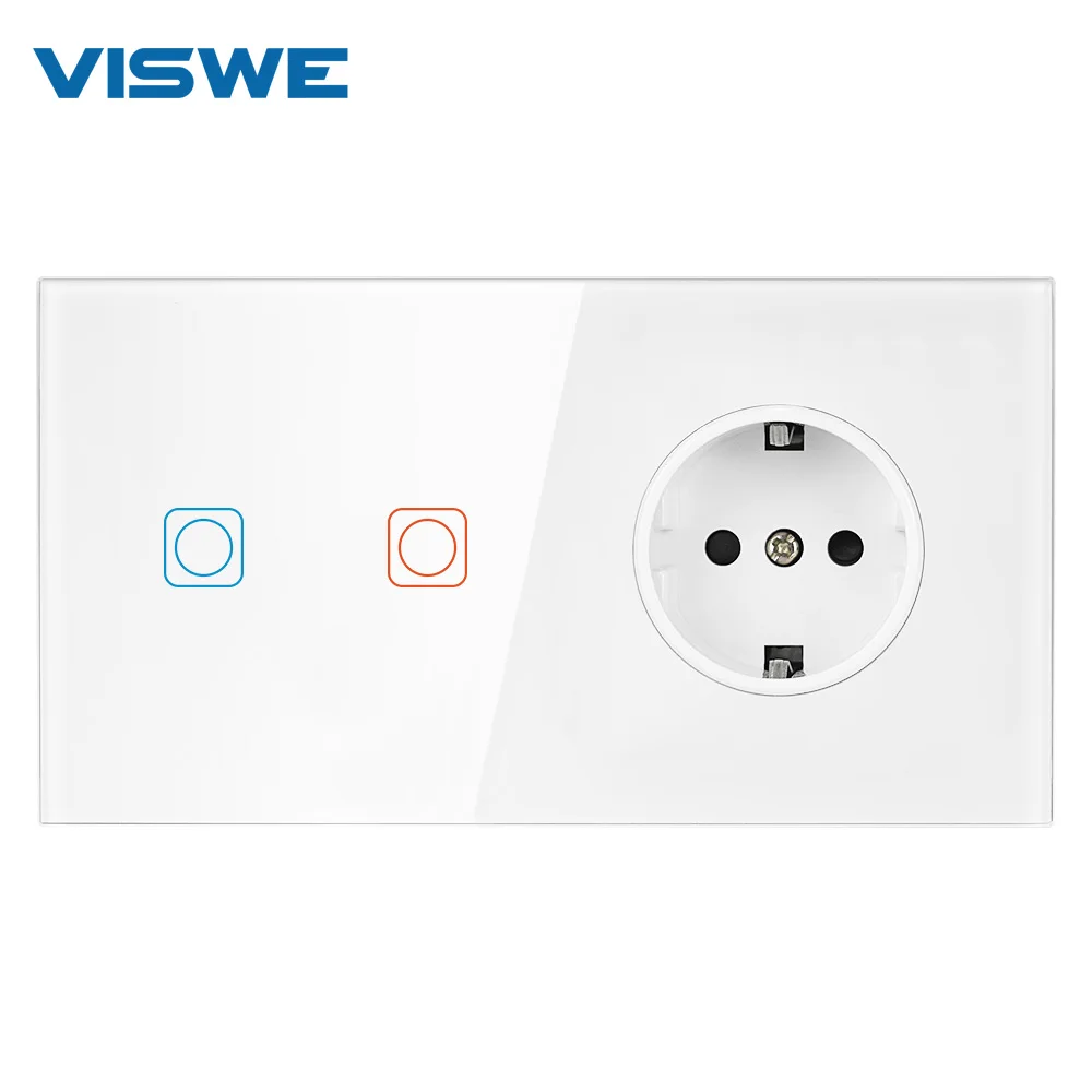 

VISWE Electrical Sockets and Switches,Full Screen Tempered Glass 82*153mm Sensor Switch 1/2/3Gang 1Way outlet And Wall Switch EU