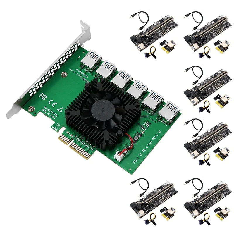 

VER12X PCIE 1X To 16X USB3.0 Riser Card With Temperature Display PCIE 1 To 6 Slot USB3.0 Adapter For BTC Mining