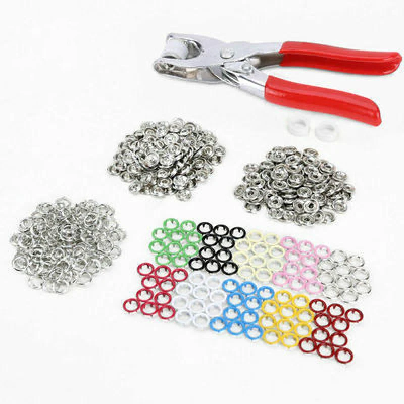 

100Sets Snap Fasteners Kit Tool, Metal Snap Buttons Rings with Fastener Pliers Press Tool Kit for Clothing Sewing 10 Colors