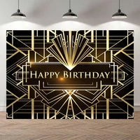 nitree happy birthday backdrop the great gatsby theme irregular black and gold stripe photography background 7x5ft vinyl 1920s