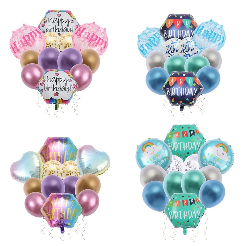 

12PCS Birthday Balloons Bouquet Hexagonal Happy Birthday Foil Balloons Confetti Balloons for Boys Girls Birthday Party Supplies