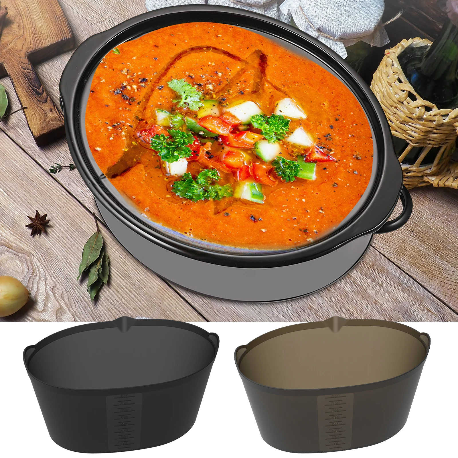 

2PCS Silicone Slow Cooker Liners Fit 6-7 Quarts Oval Pot Reusable Leakproof Slow Cooker Divider Liner Heat Resistant Slow Cooker