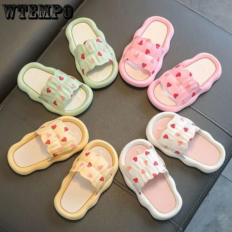 WTEMPO Children's Slippers Summer PVC Anti-slip Floor Flat Shoes Soft Bottom Parent-child Sandals Home Indoor Slides Wholesale