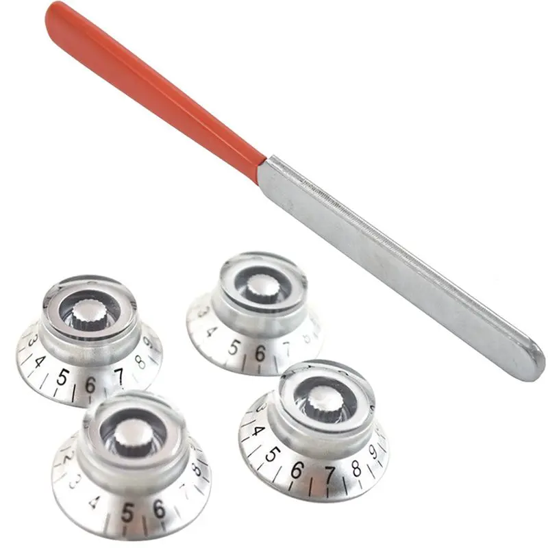 

5 Pcs Guitar Accessories: 1 Pcs Fret Crowning Luthier File Narrow Dual Cutting Edge Tool & 4 Pcs Guitar Knobs