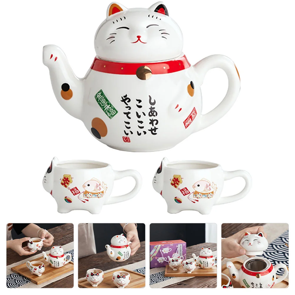 

Teapot Tea Set Cat Ceramic Lucky Japanese Cup Porcelain Kettle Pot Travel Loose Leaf Vintage Blooming Stovetop Kung Asian Cups