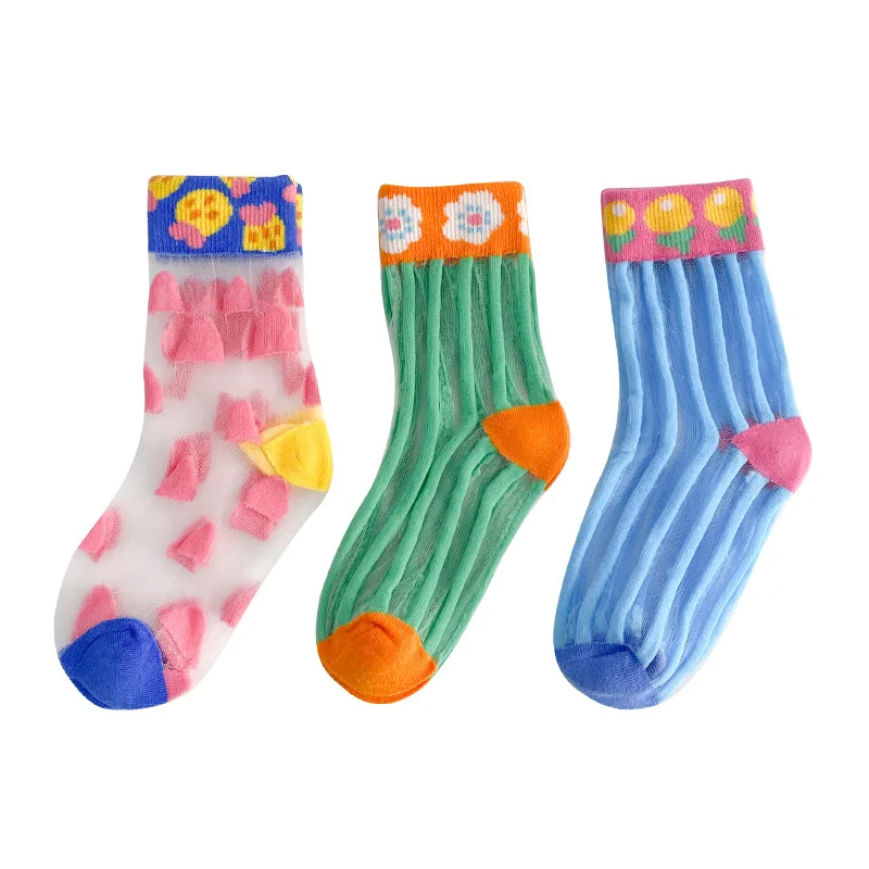 

3pairs/lot 2022 Ins New Fashion Girls Summer Socks 1-8 Years Children Transparent Socks Soft Baby Summer Socks