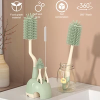 baby bottle silicone brushes set with stand milk bottle 360 degree straw brush portable adults mugs washing kit household
