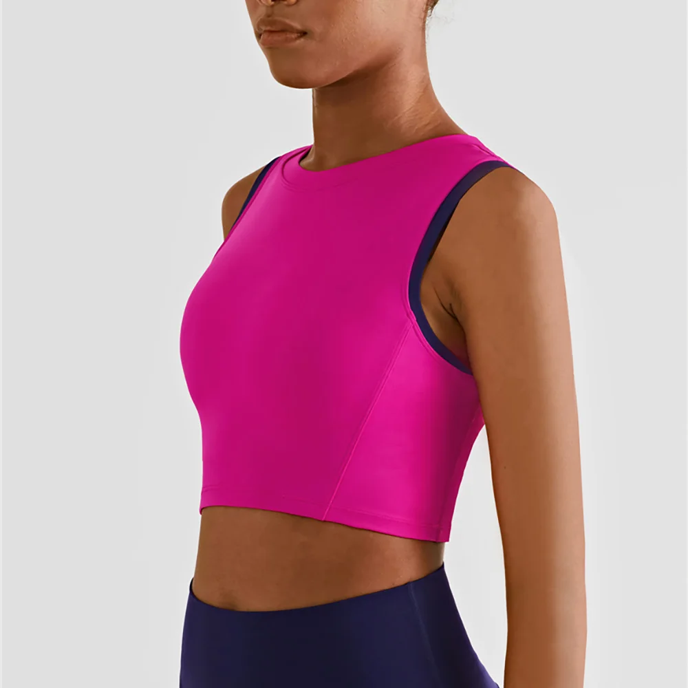 Vnazvnasi Summer New Coming Women Vest For Yoga Contrast Color Design High Push Up Sportswear With Padded Fitness Running Tops