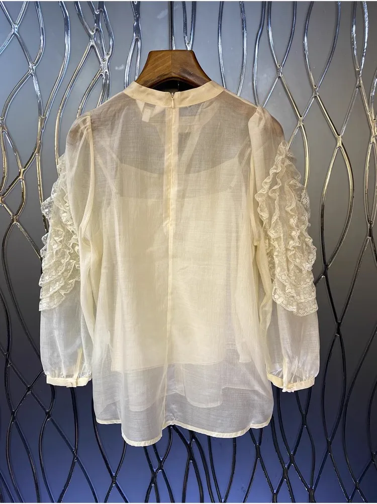 Блузка Женская осенне-зимняя с оборками и длинным рукавом 2023