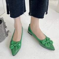 high heels women bow patent leather green shoes pointed simple commuter office pumps 2022 new lazy fashion loafers mujer bombas