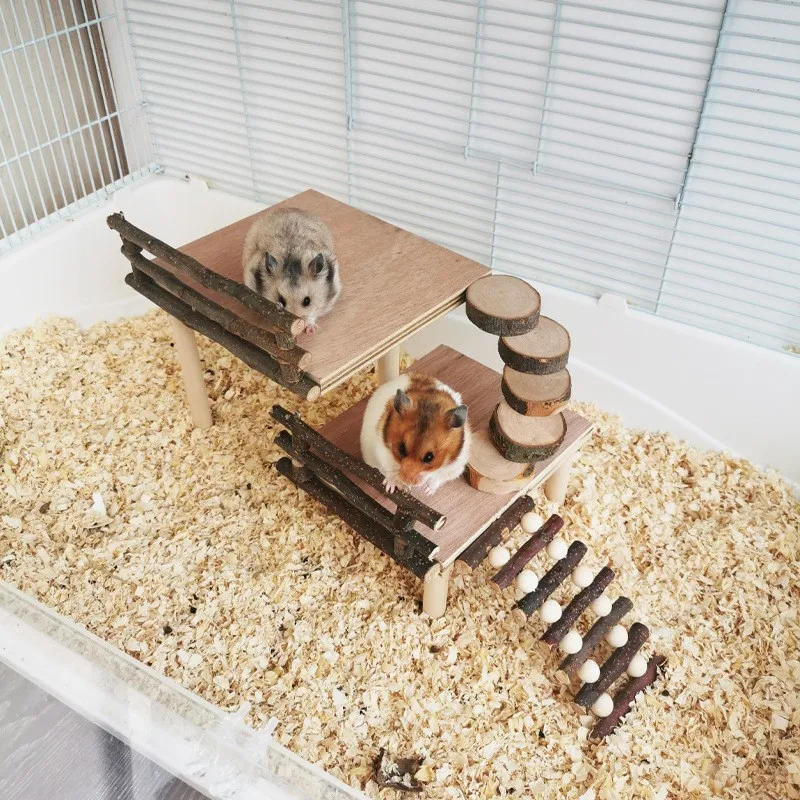 

Hamster Landscaping Ladder Decoration Bear Wooden Platform Apple Branch Fence Toy Two-story Combination Pet Golden Accessories