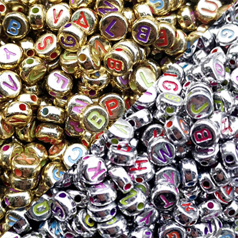 

Newest Silver Gold Tone with Colorful English Initial Alphabet Jewelry Beads 3600pcs 4*7mm Flat Coin Round Plastic Letter Spacer