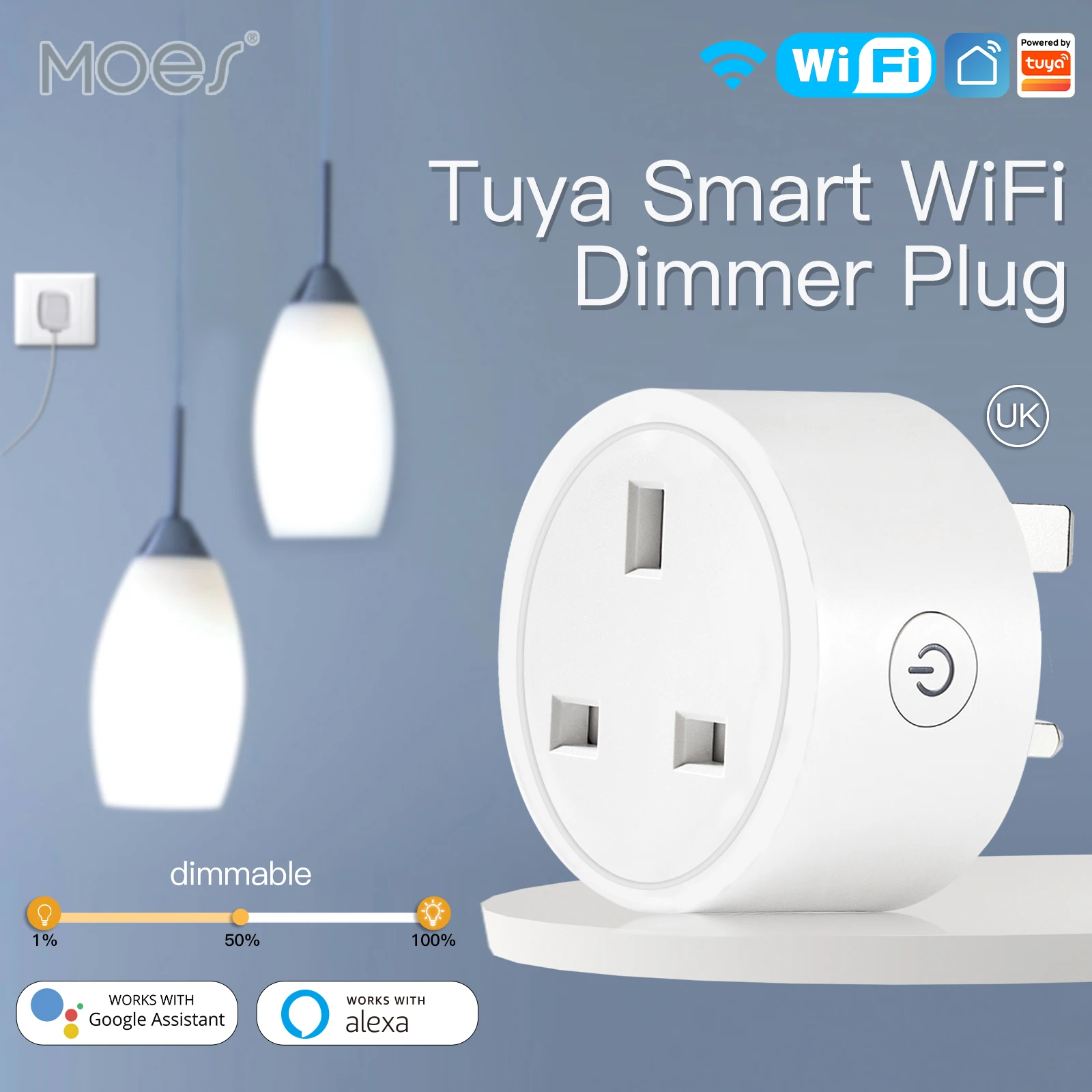 

MOES WiFi Smart Power Socket Plug Brightness Adjust Timer For Tuya Smart Life App,Amazon Alexa Google Assistant Voice Control UK