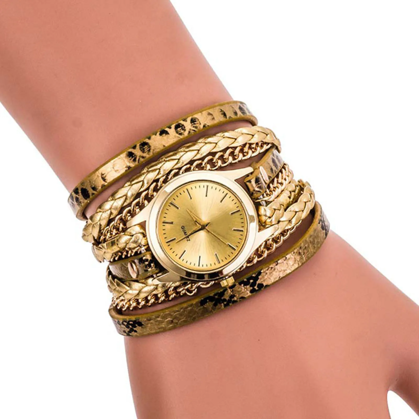 

Snake Pattern Bracelet Watch PU Leather Strap Retro Design Bracelet Watch for Business Office Meeting Dating