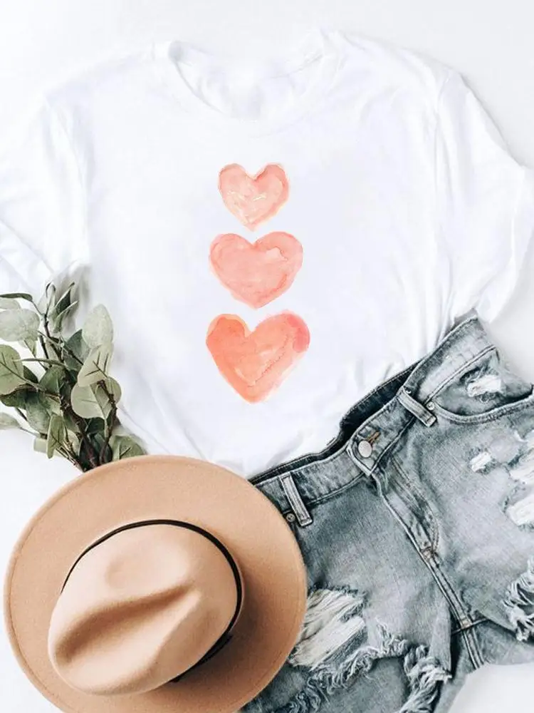 

Watercolor Love Heart Sweet Trend Tee Women Clothing Fashion Print Summer Short Sleeve Clothes T Female Casual Graphic T-shirts