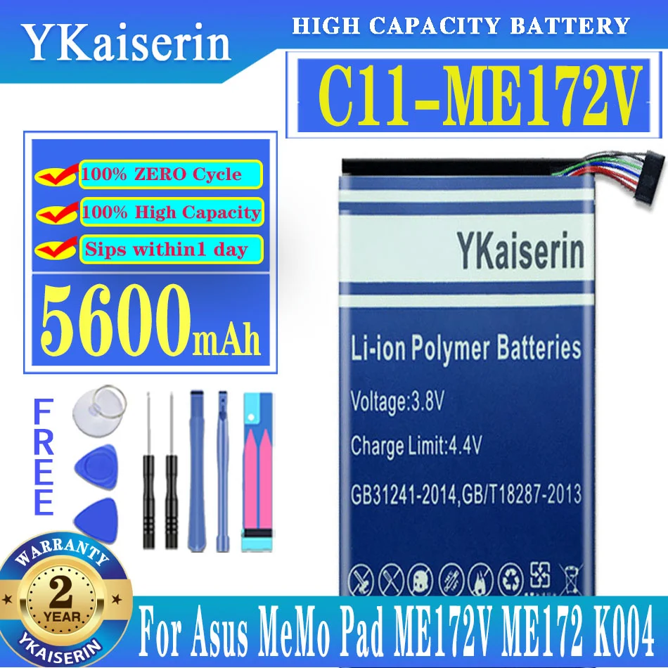 

Аккумулятор ykaisсеребрин для ASUS C11-ME172V, батарея для ASUS MeMoPad K004 Fonepad ME371MG ME371 ME172V, 5600 мАч, высокая емкость