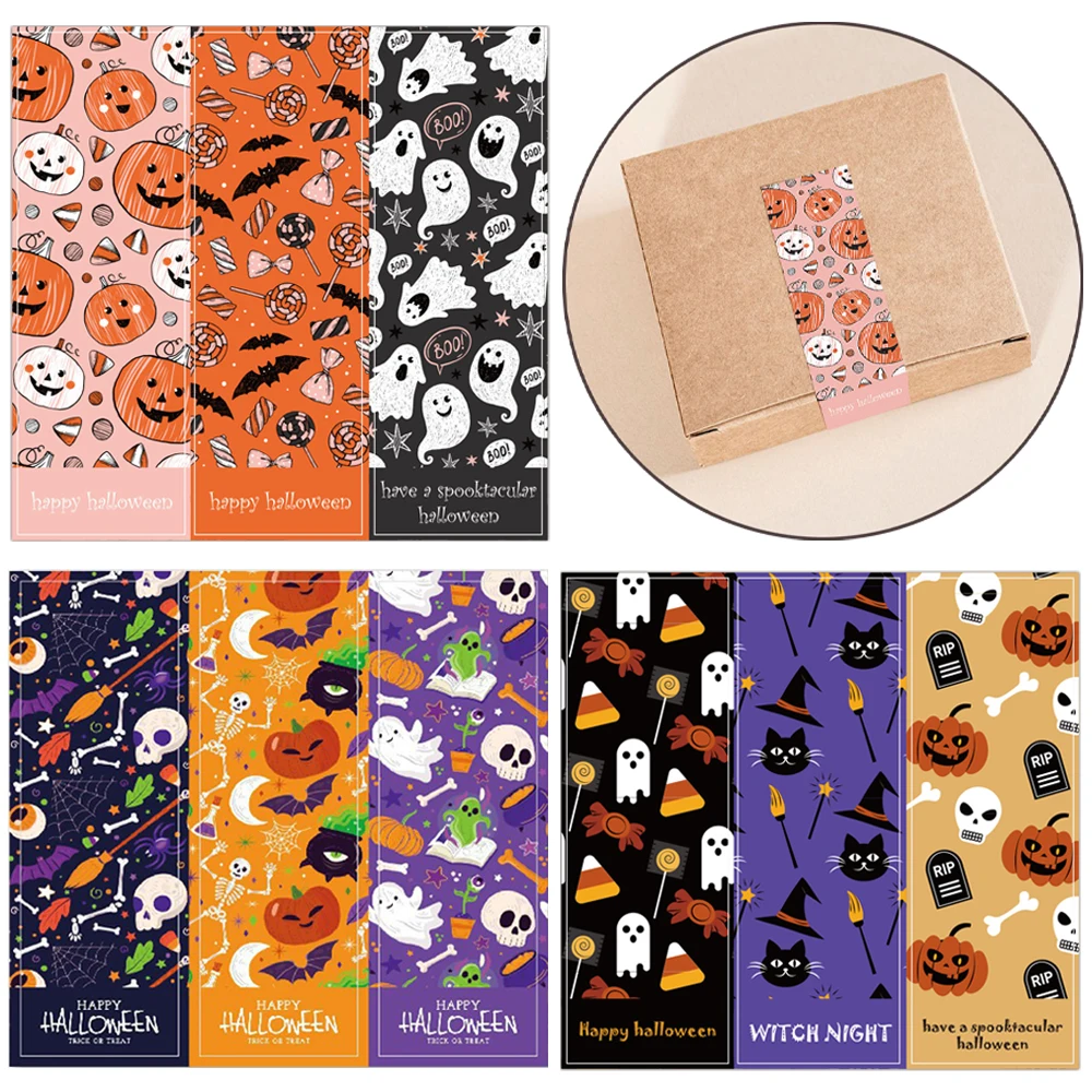 

30-60pcs Halloween Pumpkin Decoration Labels Adhesive Sticker for Gifts Sealing Handmade Envelope DIY Stationery Stickers 3*9cm