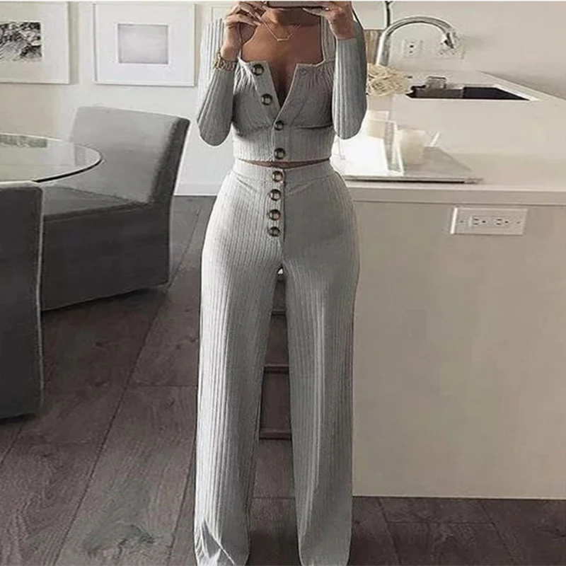 Round Neck Casual Birthday Outfits Women's Suit Button Fashion Elegant Long Sleeve Street Wear Woman Tracksuit Two Piece Set New