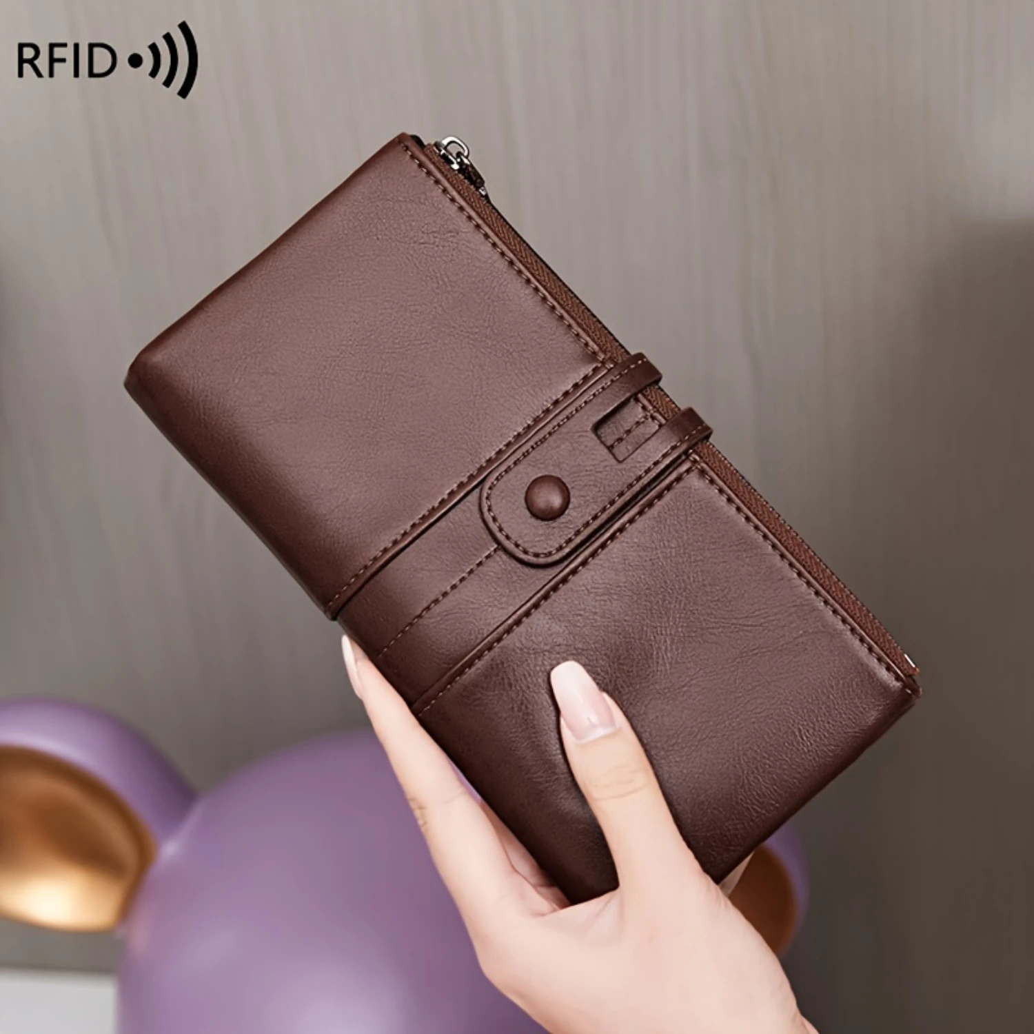 Вместительный женский кошелек однотонный многофункциональный клатч двойной