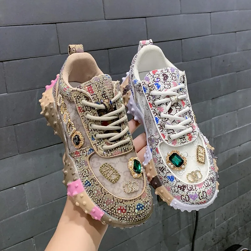 QGK женские модные Трендовые туфли Стразы 2022 летние сетчатые дышащие удобные