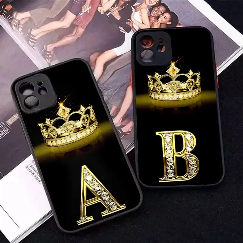 

Diamond Crown Letter Phone Case for iPhone 14 11 12 13 Mini Pro Max 8 7 Plus X XR XS MAX Translucent Matte Cover