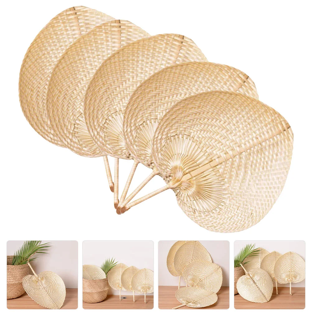

Fan Hand Fans Straw Woven Wheathandmade Palm Natural Round Vintage Manual Leaf Rattan Chinese Japanese Classic Tropical Retro