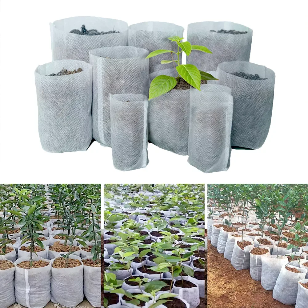 

100Pcs Different Sizes Biodegradable Non-woven Seedling Pots Eco-Friendly Planting Bags Nursery Bag Plant Grow Bags for garden