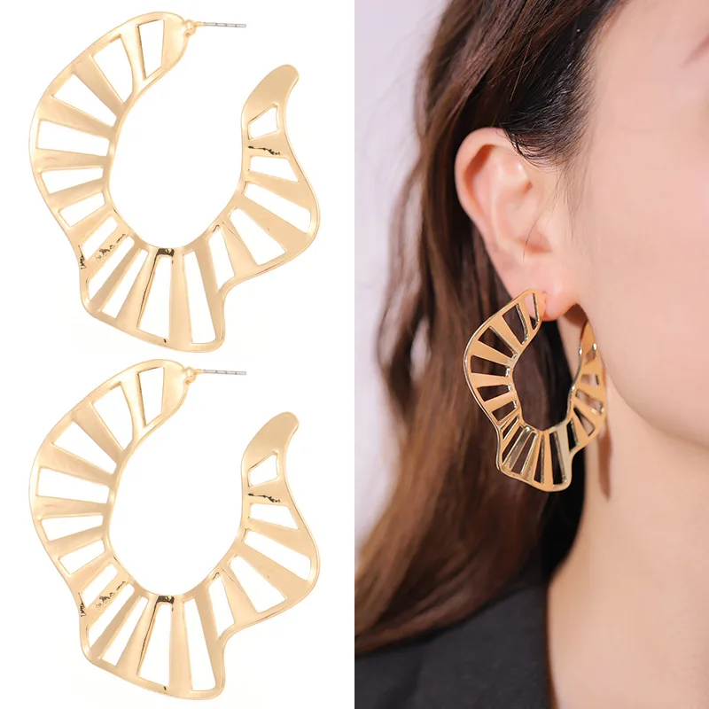 

Fashion earrings exaggerated metal lines gold-plated earrings fashion geometric HOOPS earrings lady jewelry