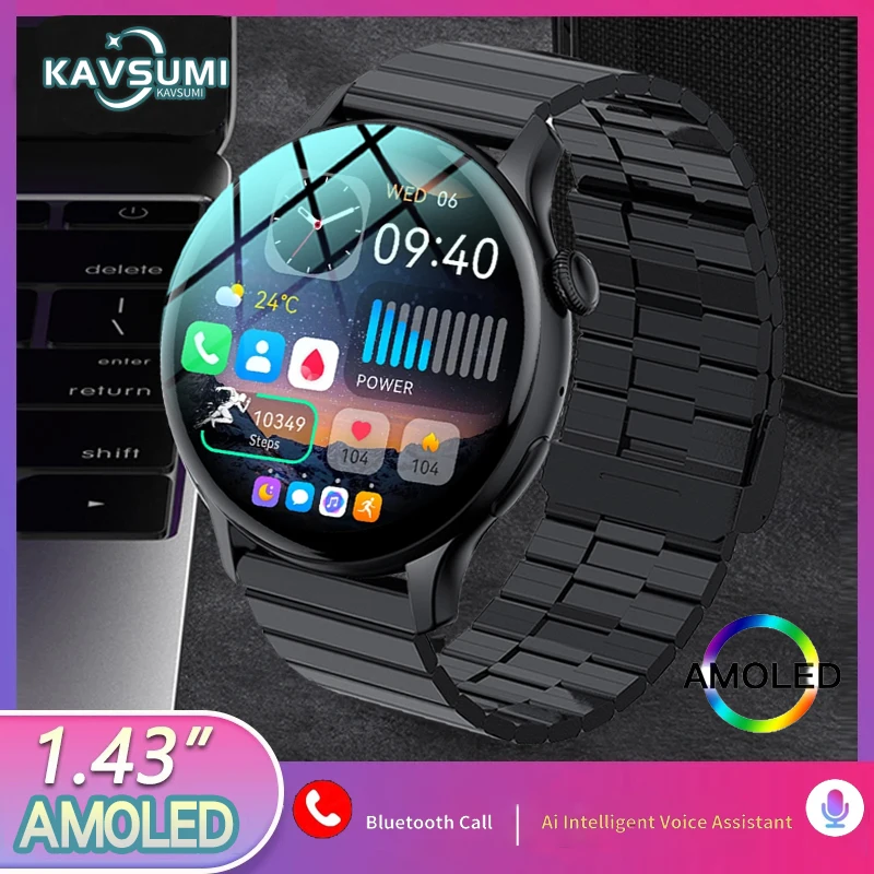 

100% New Bluetooth Call Smart Watch Men 1.43 inch 466*466 AMOLED Screen Smartwatch Always Display Health Smart Bracelet 2023+Box