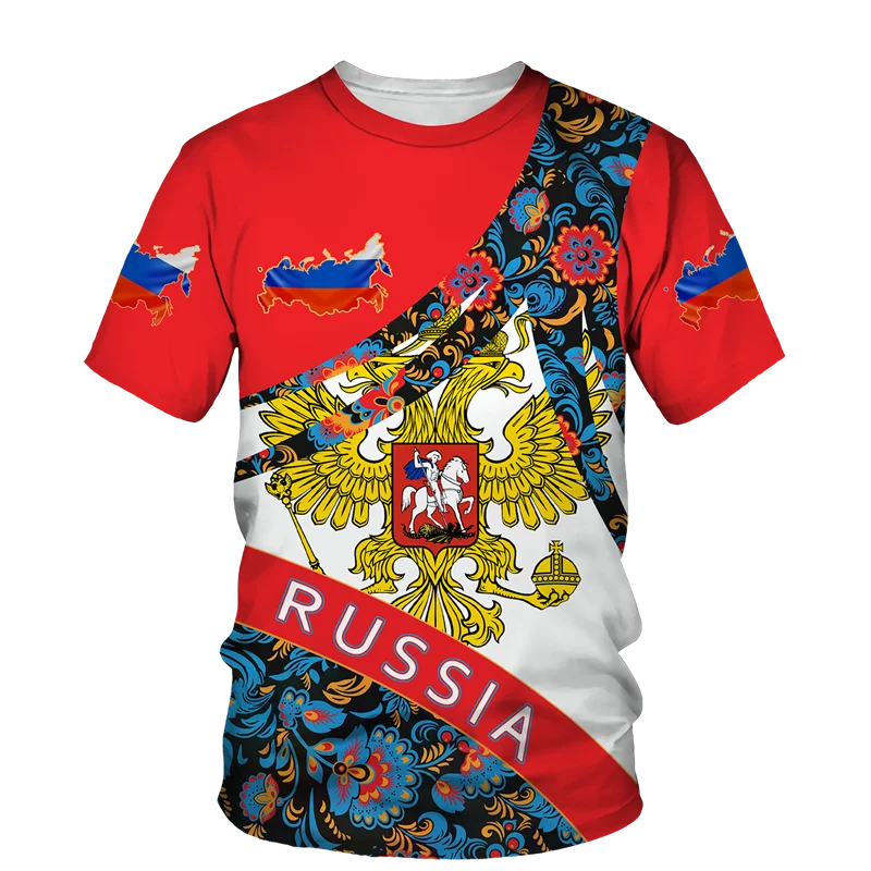 

Russia Men's T-shirts Casual Summer Round Neck Russian Flag Short Sleeved Topstees Men's Clothing Streetwear Oversized T Shirt