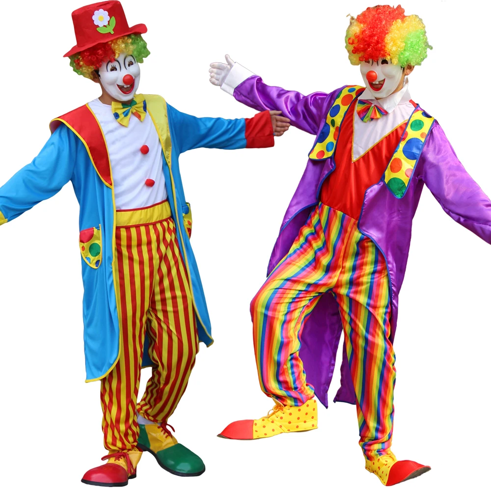 Комбинезоны клоуна Забавный костюм Джокера для косплея с туфлями париком