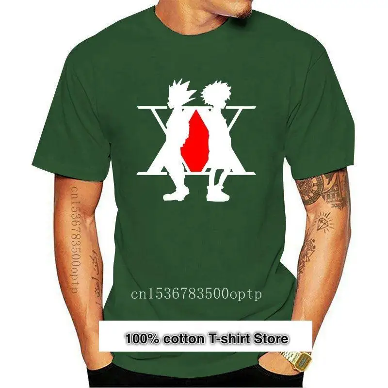 

Camiseta de verano para hombre, camisa de anime Hunter X Hunter, camiseta negra 100%, de algodón, divertida y casual