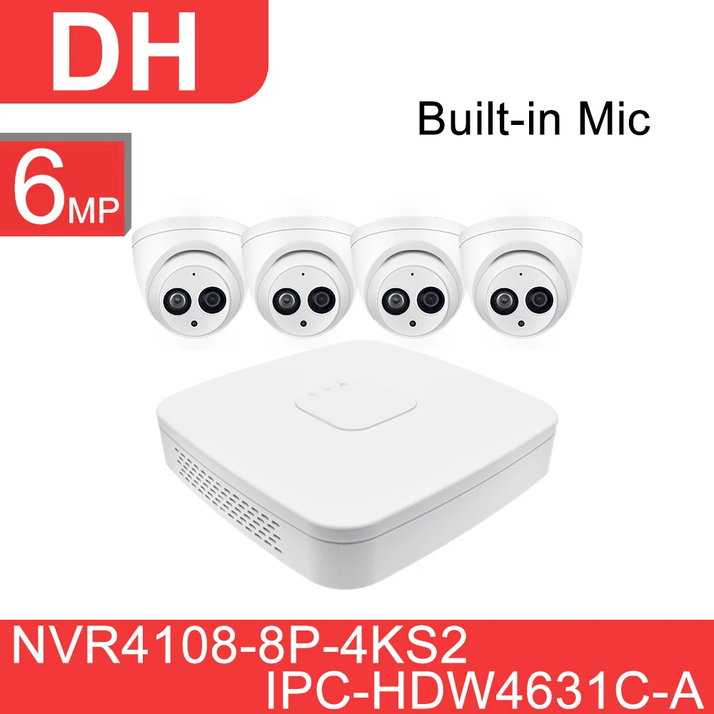 

Dahua 6MP CCTV Kit System HD POE NVR 8CH NVR4108-8P-4KS2 Built-in Mic IP Camera IPC-HDW4631C-A IP67 Security Surveillance System