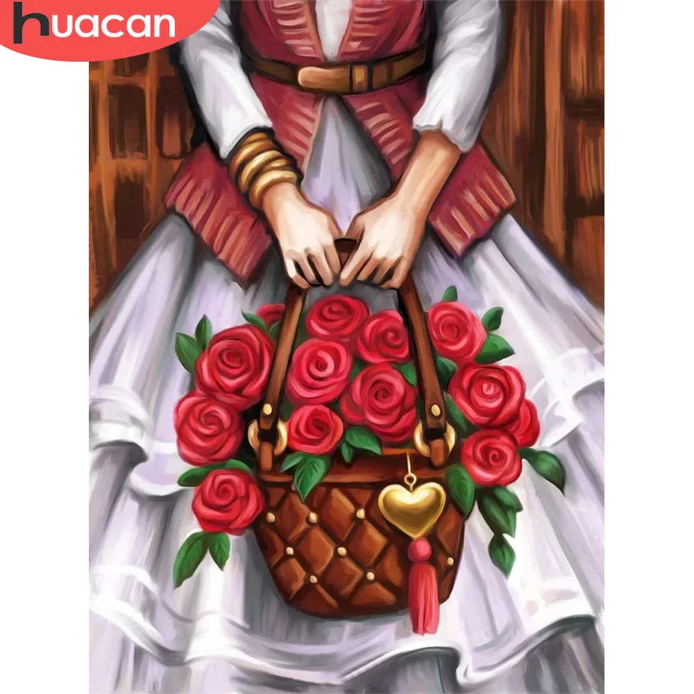 

HUACAN Раскраска по номерам роза цветок рисунок на холсте Ручная роспись подарок живопись маслом по номерам женщина DIY рамка украшение дома