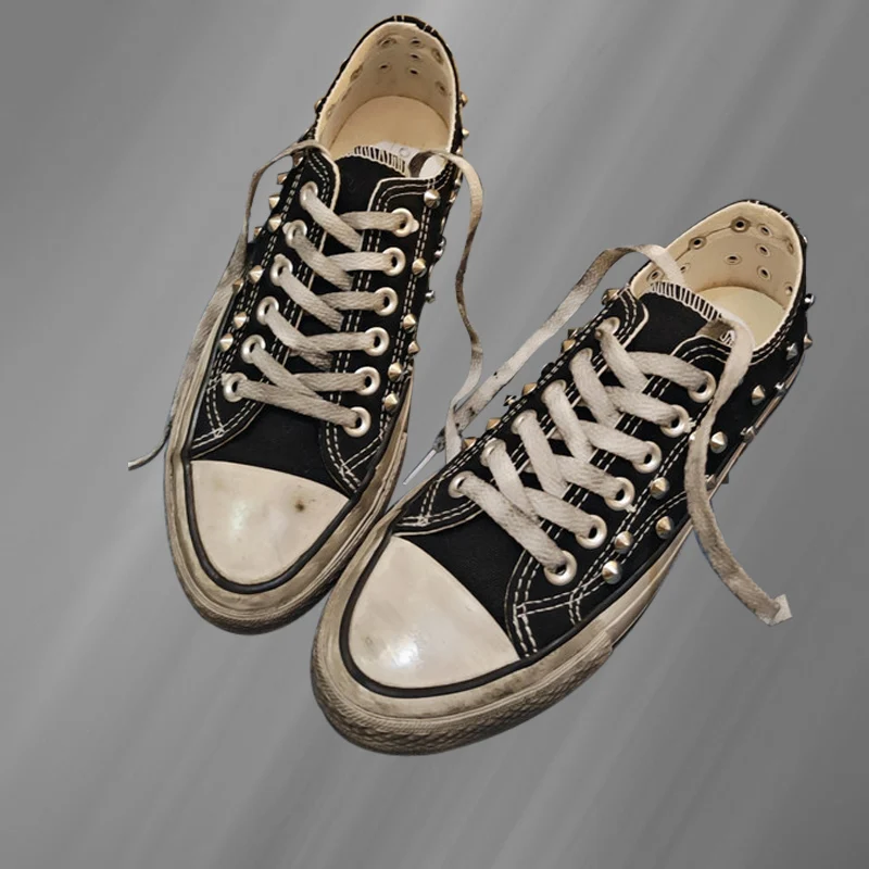

Rivet local hand custom low top canvas holes dirty shoes walk running big size women 35-45