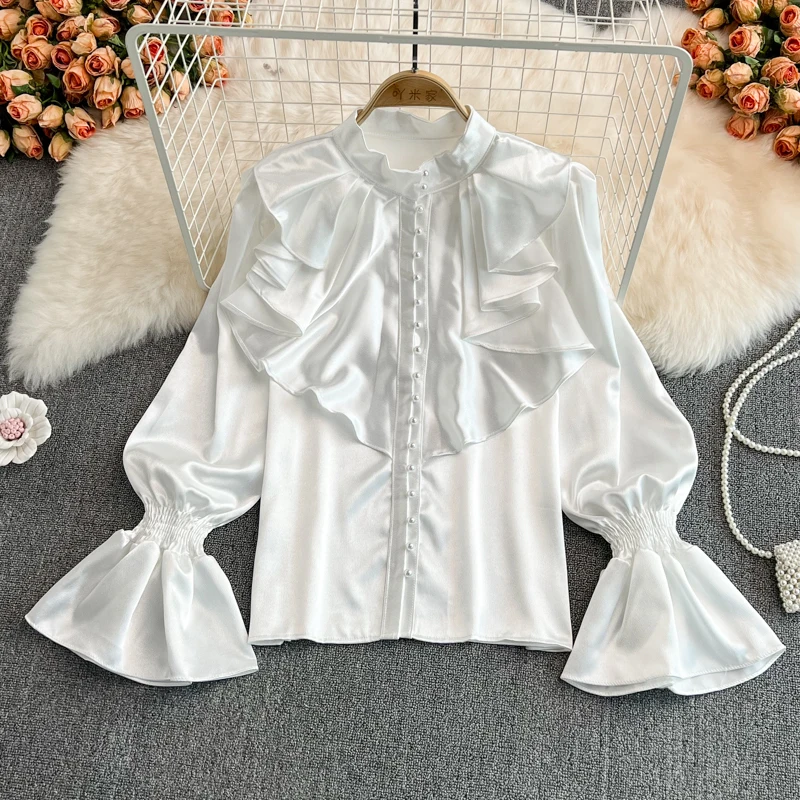 

FrenchChic Blouse White Shirts Women Stand Collar Loose Shirt Tops Female Casual Ladies Blouses Flare Sleeve Blusas Dropshipping