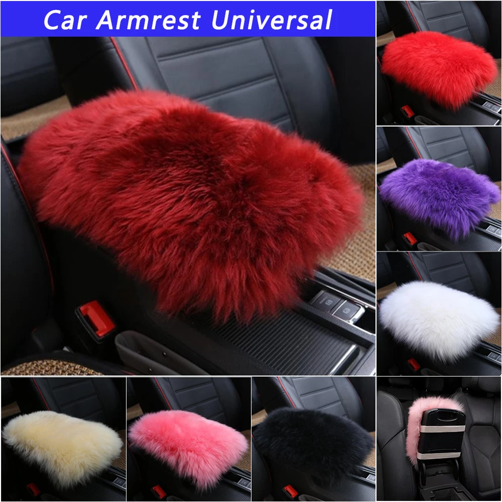 Car Plush Armrest Cover Faux Fur Auto Center Arm Rest Console Pad Wool Cushion Protector Universal for SUV/Truck/Car