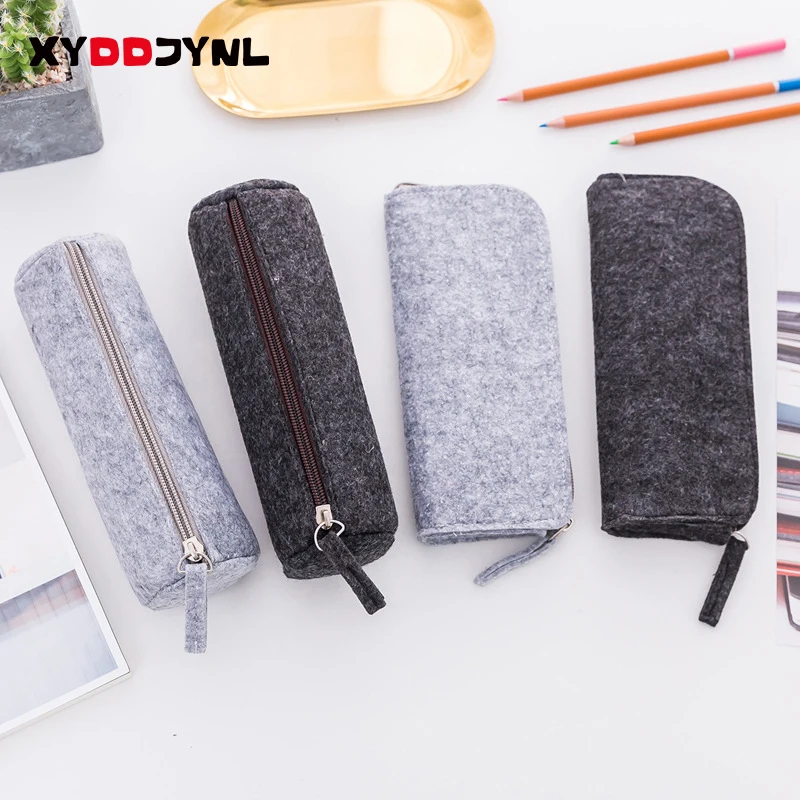 

Fashion Solid Color Felt Pencil Bag Korean Stationery Pencil Case Unisex Student Multifunctional Storage Pen Bag School Supplies