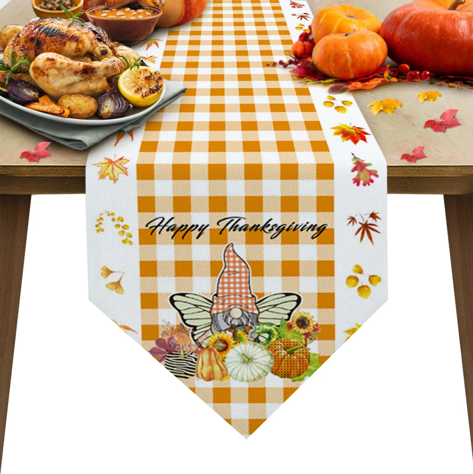 

Thanksgiving Dwarf Pumpkin Plaid Table Runner for Dinner Party Birthday Wedding Festival Christmas Table Decorations Tablecloth