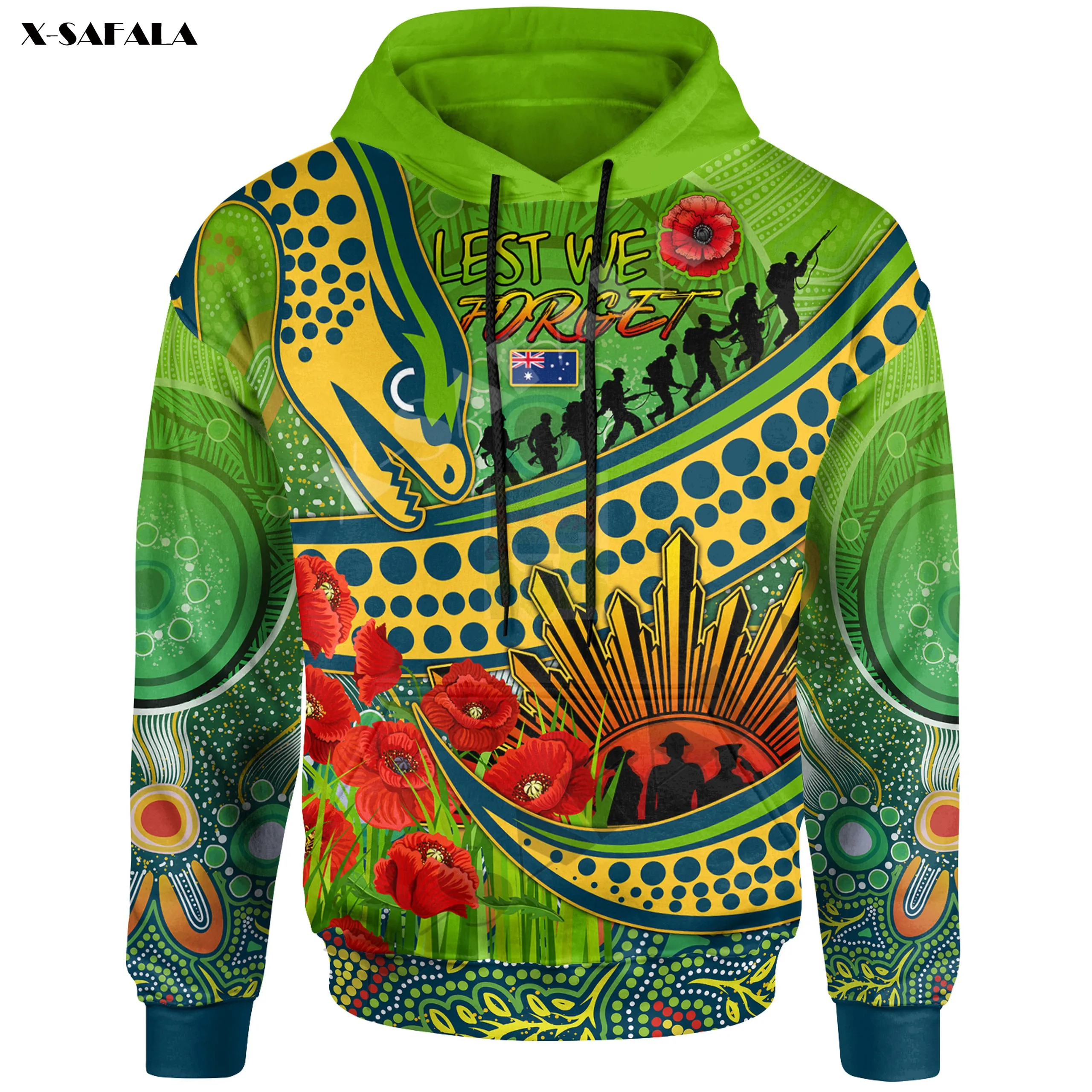 Eels Australia Anzac Day Lest We забудьте 3D печать на молнии Толстовка мужской пуловер свитшот