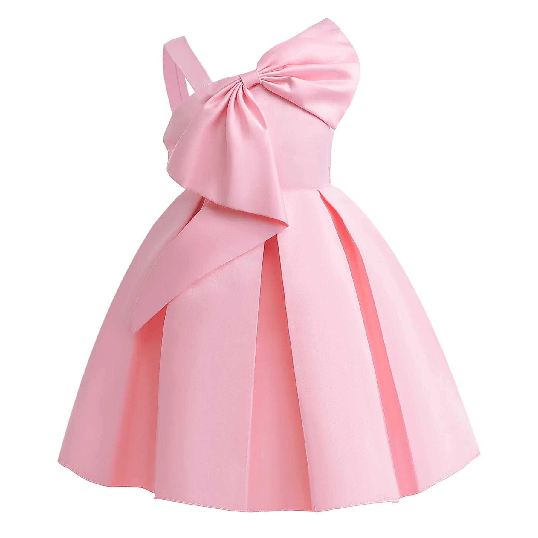 

Girl Dresses 2023 New Summer Girl Pink Black Big Bow One-shouldered Dresses Girls Kids Dress Party Princess Dress Vestidos