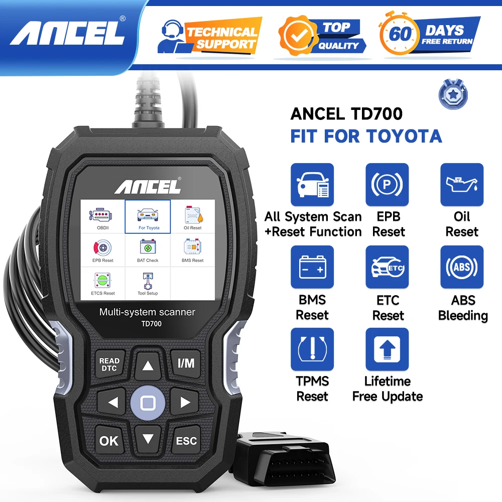 Сканер ANCEL TD700 OBD 2 для Toyota/Lexus/Scion коробки передач всех систем TPMS relearning детали