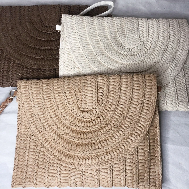 2022 New Paper and Grass Woven Bag Leisure Women's Fashion Vacation Bag Oblique Back Letter Clip Bag Handbag Shoulder Bag