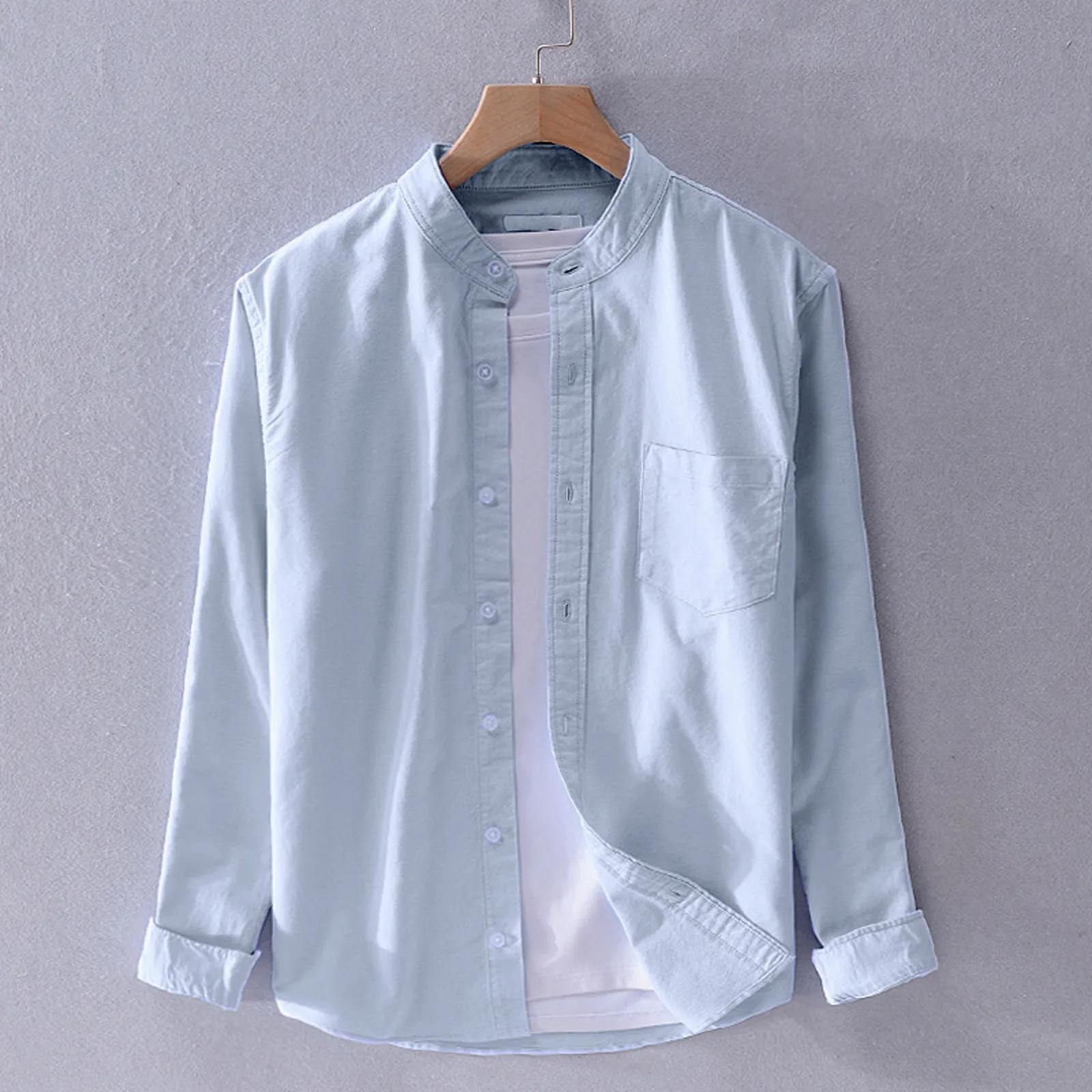 

Long Sleeve Rayon Shirts for Men Mens Spring And Autumn Casual Stand Up Collar Large Shirts for Men Long Sleeve Button Shirt