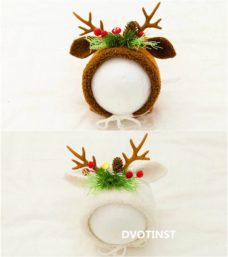 Dvotinst Newborn Baby Photography Props Crochet Knit Christmas Deer Hat Bonnet Fotografia Accessories Studio Shoot Photo Props