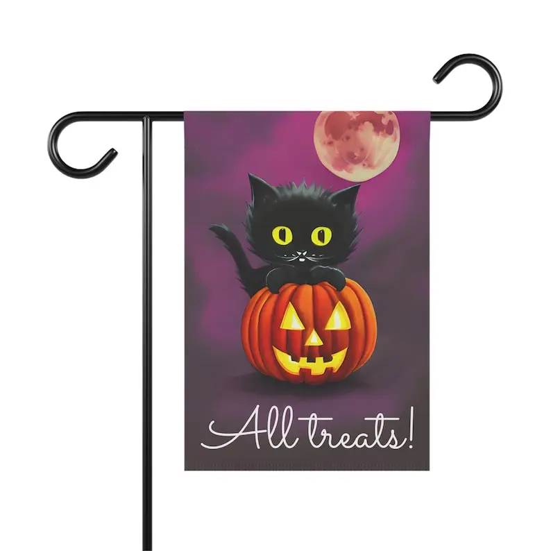 Все уголки! Симпатичная Черная кошка, тыква, двусторонняя уличная подвеска 12 х18 дюймов, Садовый флаг на заказ, жуткая декорация на Хэллоуин, двор, искусство