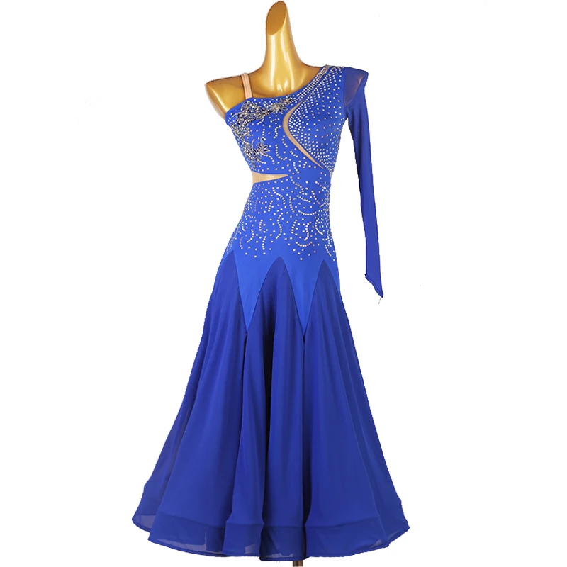 

Women Modern Dance Competition Costume New Single Cuff Diamond Dress Tango Waltz Ballroom Dancing Performance Stage Wear