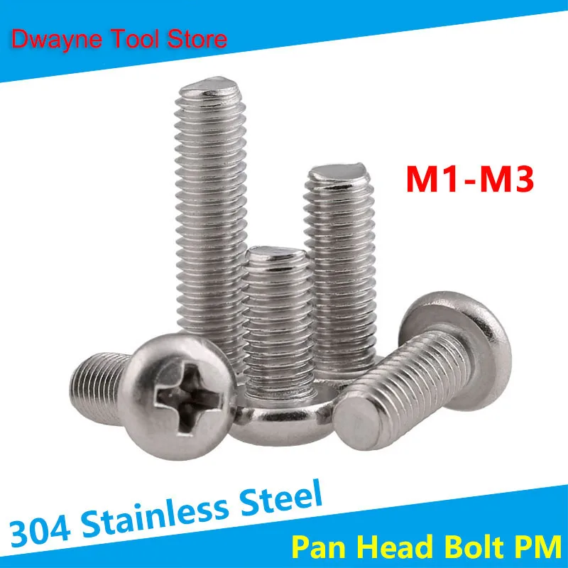 

304 Stainless Steel Cross Round Head Screw GB818 Pan Head Cross Machine Screw PM M1-M3 【50PCS】